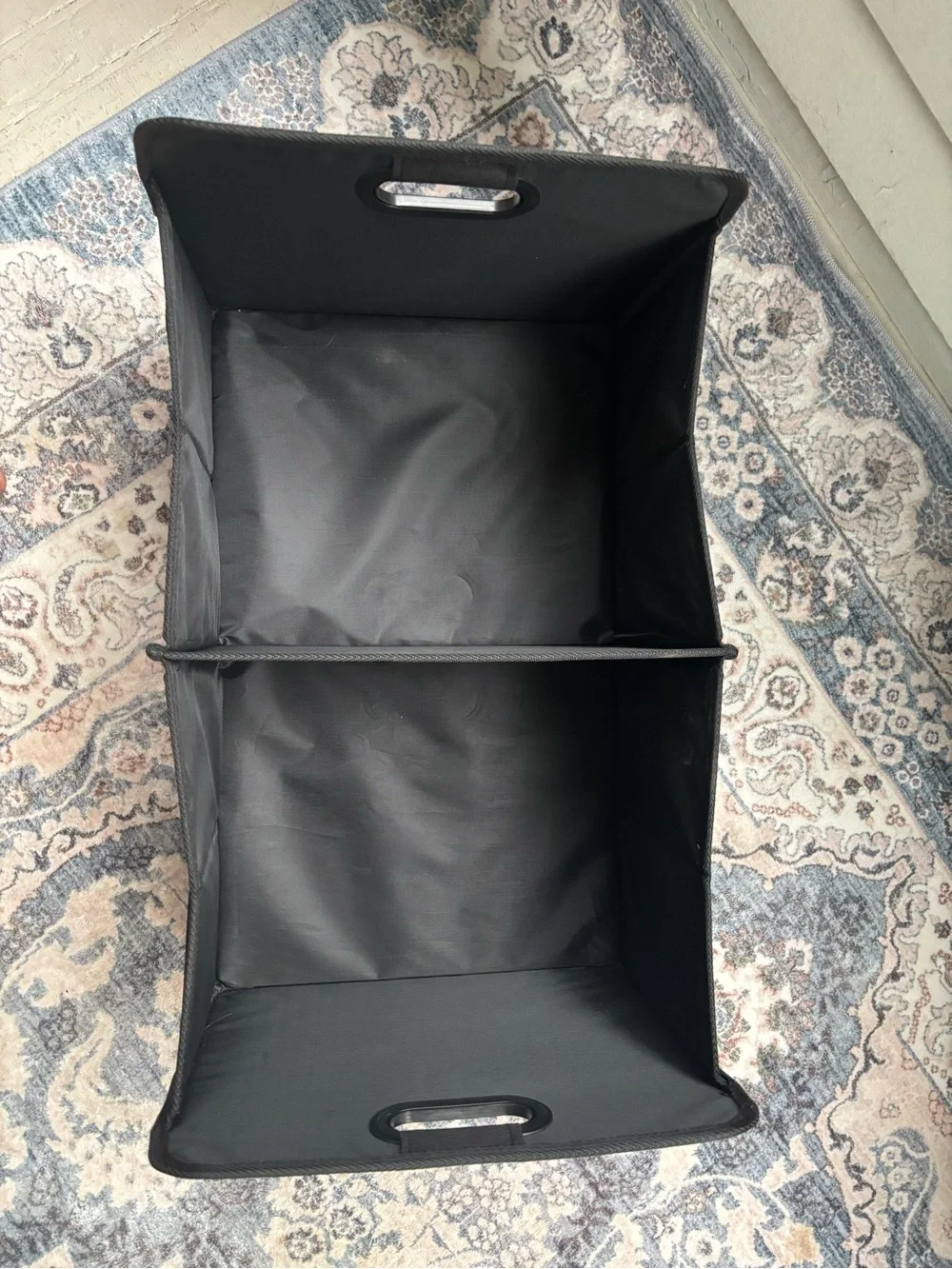 Black Fabric Foldable Storage Bin with Divider and Handles